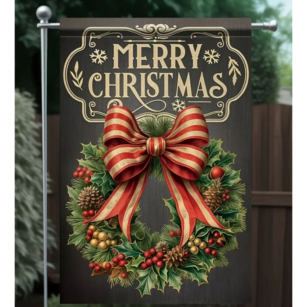 Merry Christmas Garden Flag, Wreath, Red,